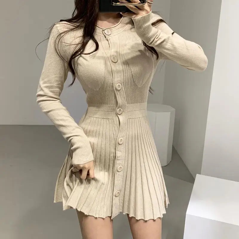 Fashion Korean Autumn Winter  Sexy Bodycon  Wrap  Short Women's Sweater Knitted One-piece Dress