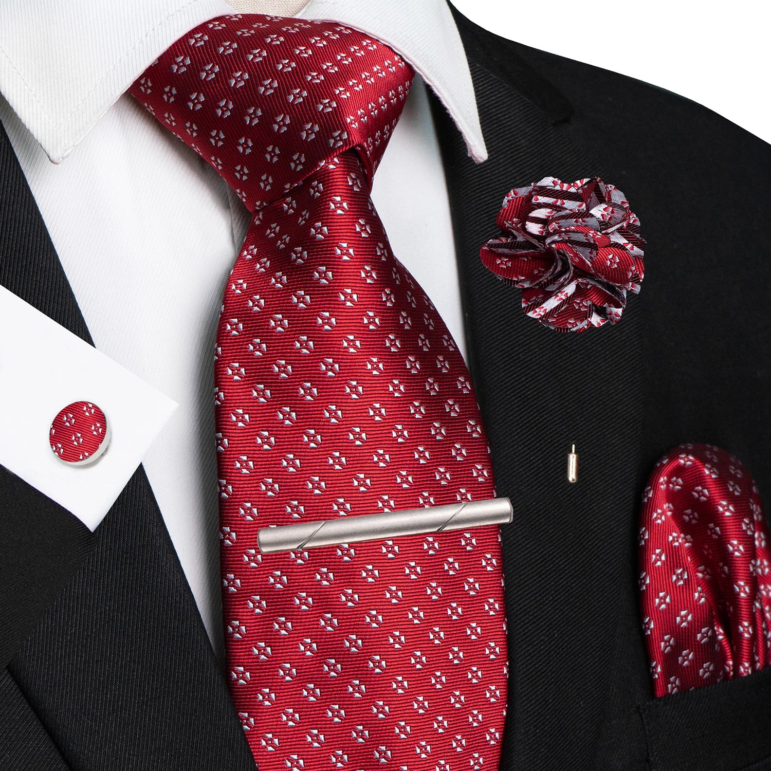 Brown Yellow Plaid Silk Tie Set for Men