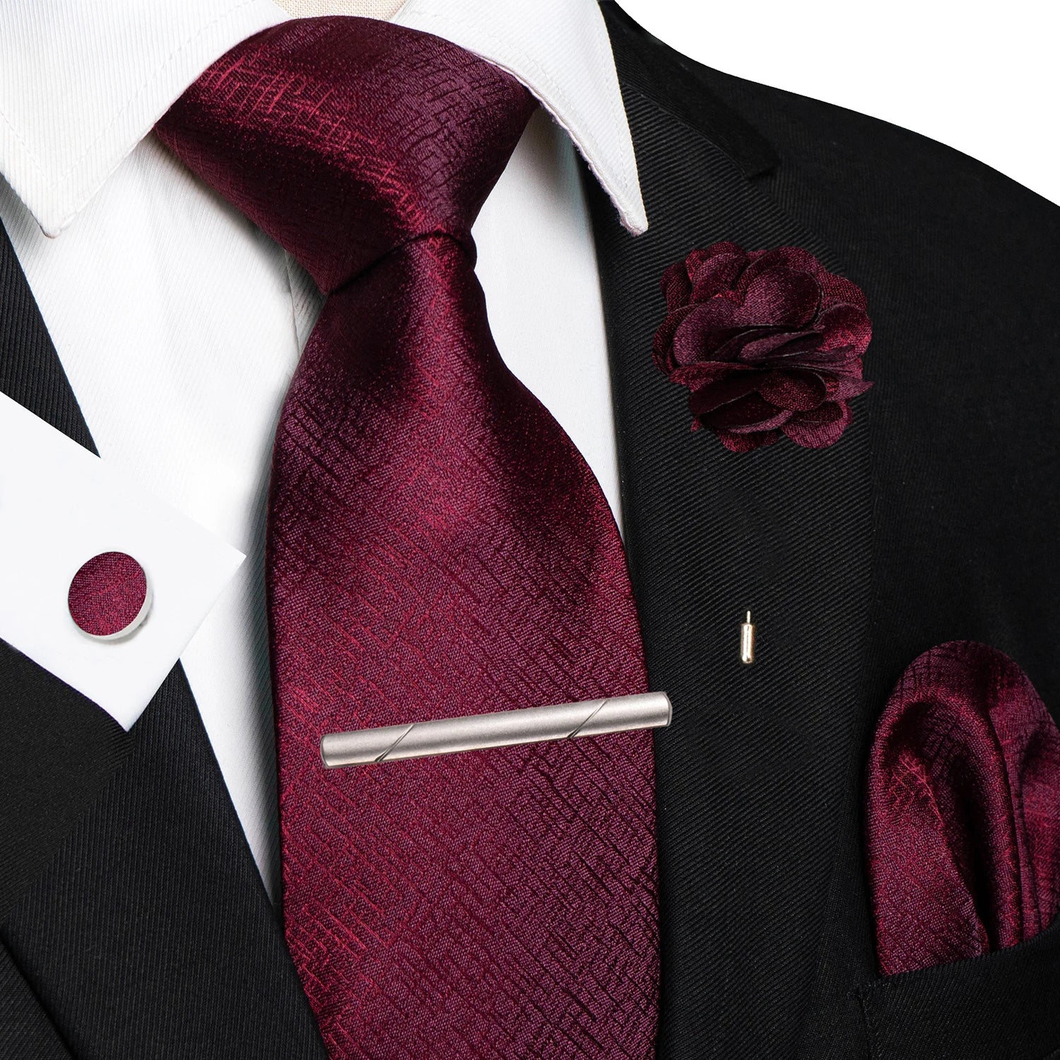 Brown Yellow Plaid Silk Tie Set for Men
