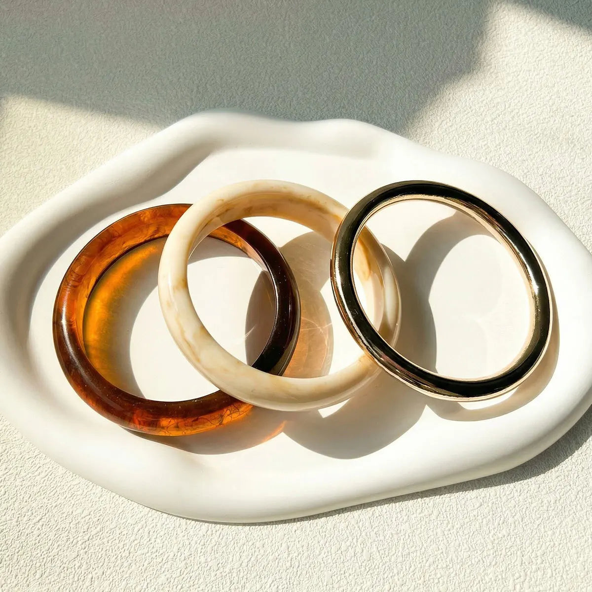 3Pcs/Set Marbling Geometric Round Resin Acrylic Cuff Bangle