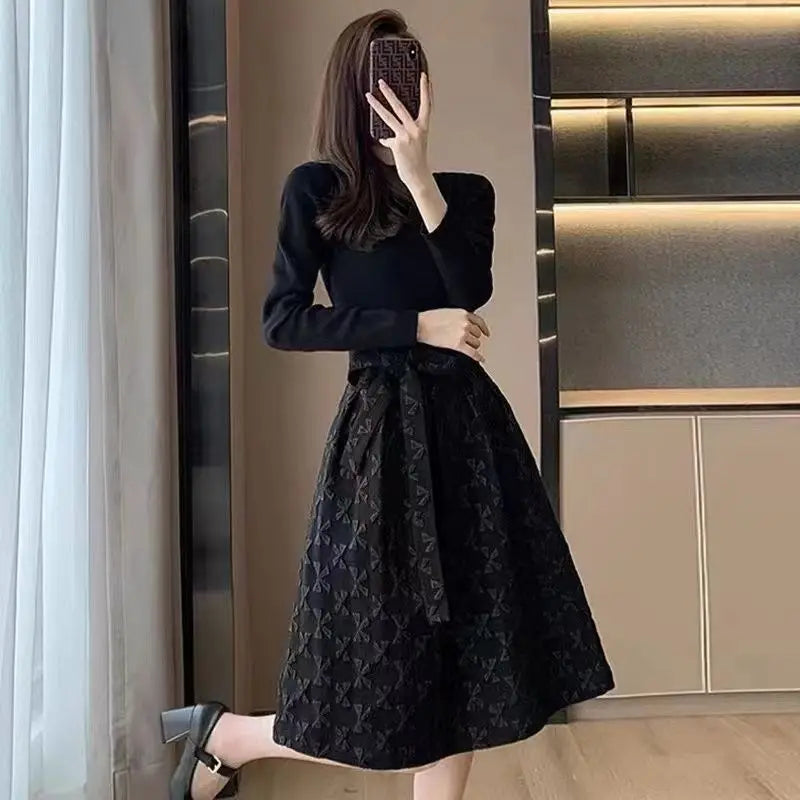 Black  Long Sleeve Full Vintage Dress