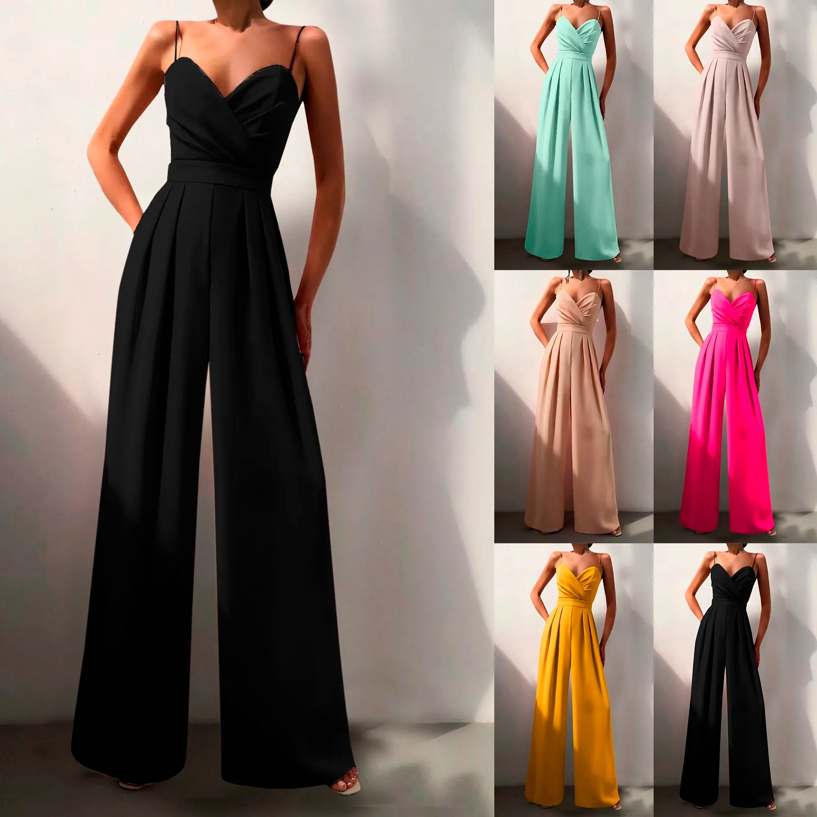 Summer Sleeveless TLoose Fit Wide Leg Trousers Jumpsuit