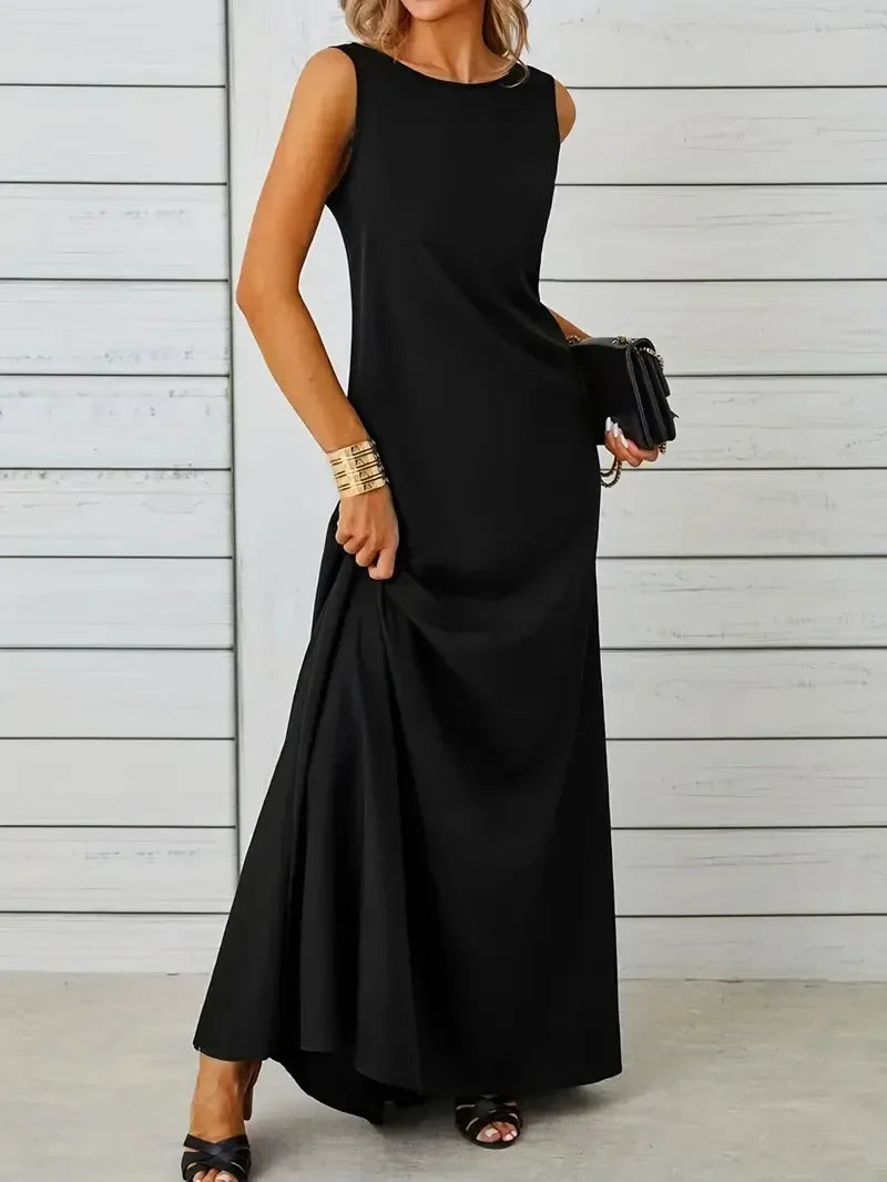 2026 Summer Elegant  Fashion Solid Sleeveless O-neck Slim Maxi Dress