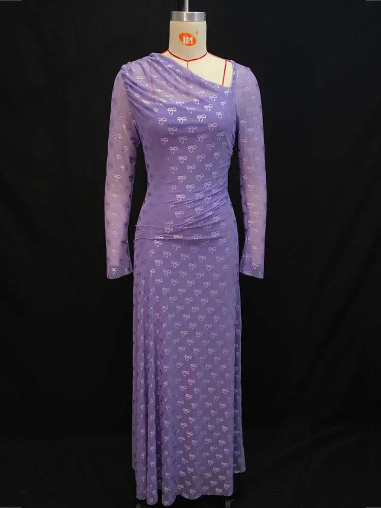 Long Elegant Purple Long Sleeve Slimming Dress
