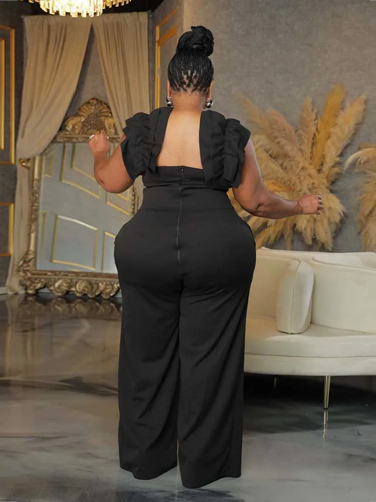 Solid Backless Streetwear Zipper Plus Size Summer Jumpsuit
