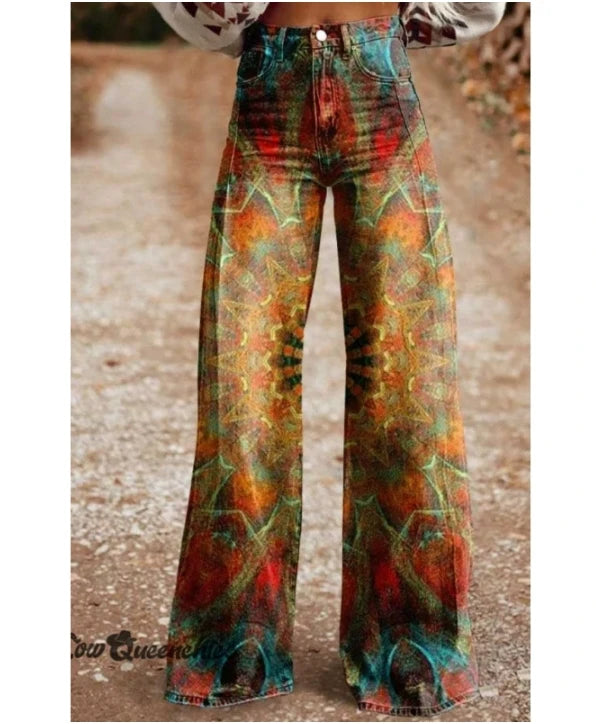 Wide-Leg Plus Size Denim-Look Casual Pants