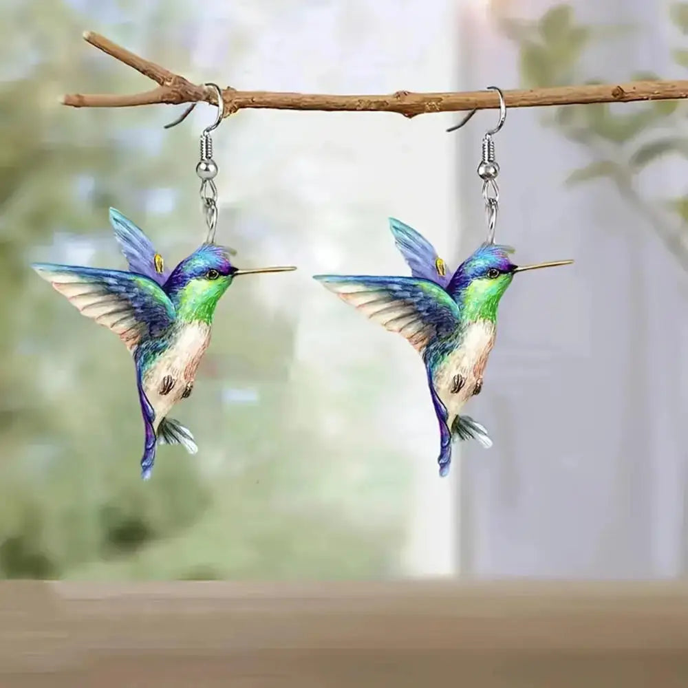 Acrylic Hummingbird Earrings – 2D Bird Shape Drop Dangle Jewelry for Women & Girls
