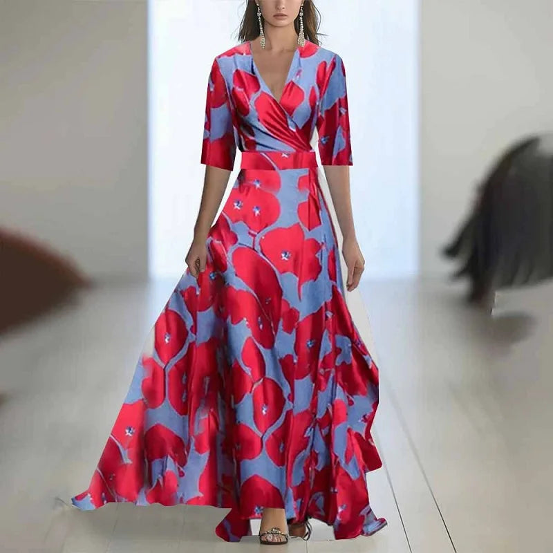 Fashion Floral Print Patchwork Bohemian Dress