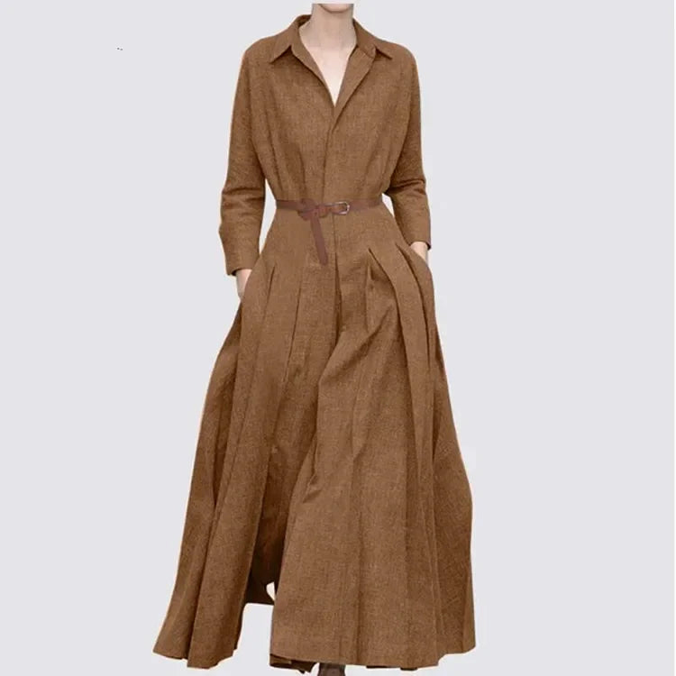 Spring Autumn Fashion Lapel Temperament Long Shirt Dress