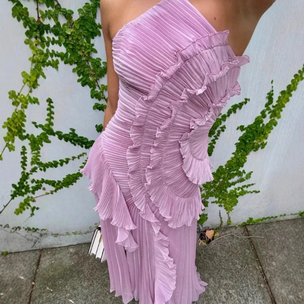 Chic Pleated Halter Neck Long Vacation Dress