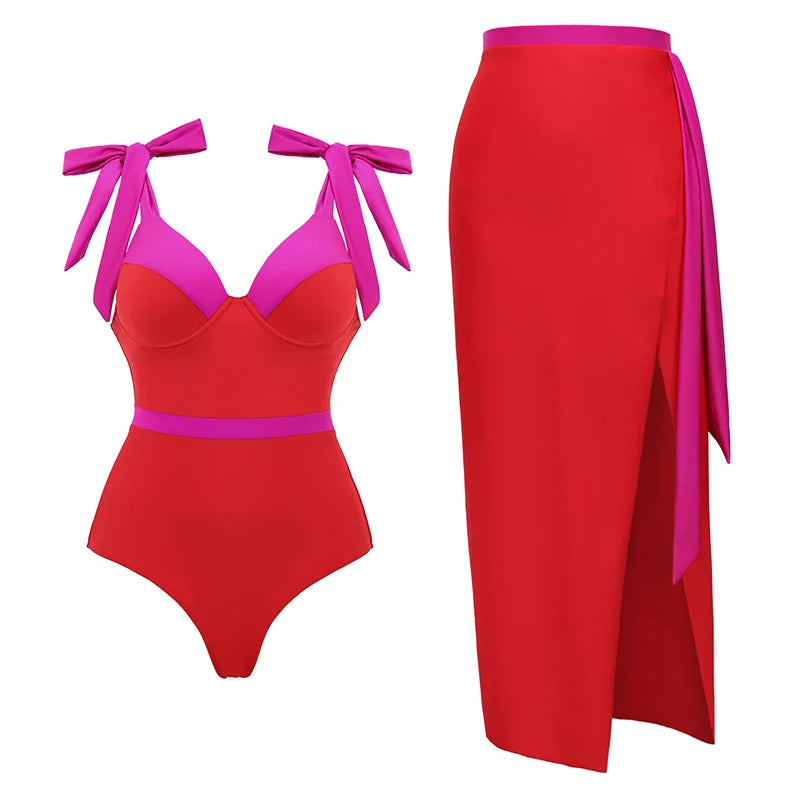 One-Shoulder Ruffled Print Floral Swimsuit Set