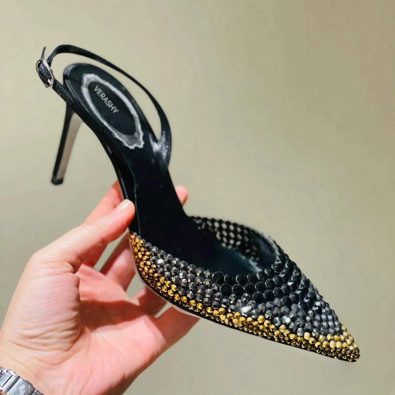 Luxury Rhinestones Gradient Slingbacks Stiletto High Heels