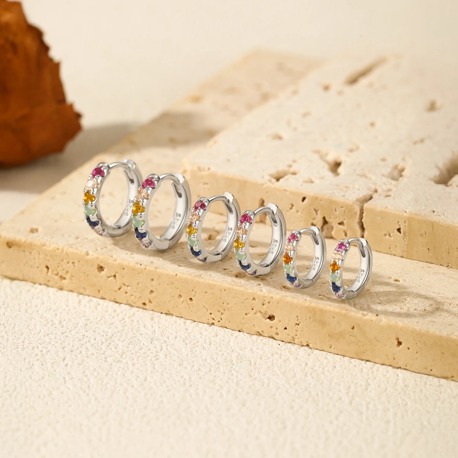 3 Sizes Colorful Ear Buckle 925 Sterling Silver Trendy Stackable Round Zirconia Hoop Earrings