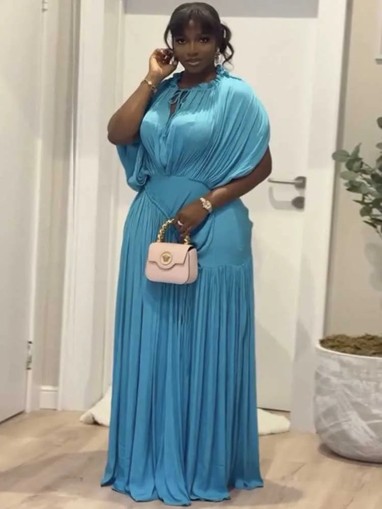 High Waist Draped Chic Sky Blue Dress
