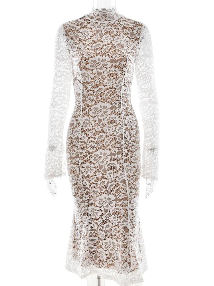 Sexy See Through Lace Midi Dress