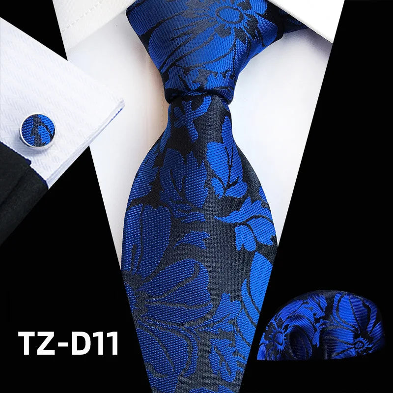 Orange Novelty Ties Plaid Flower Design Wedding Necktie Hanky Cufflinks