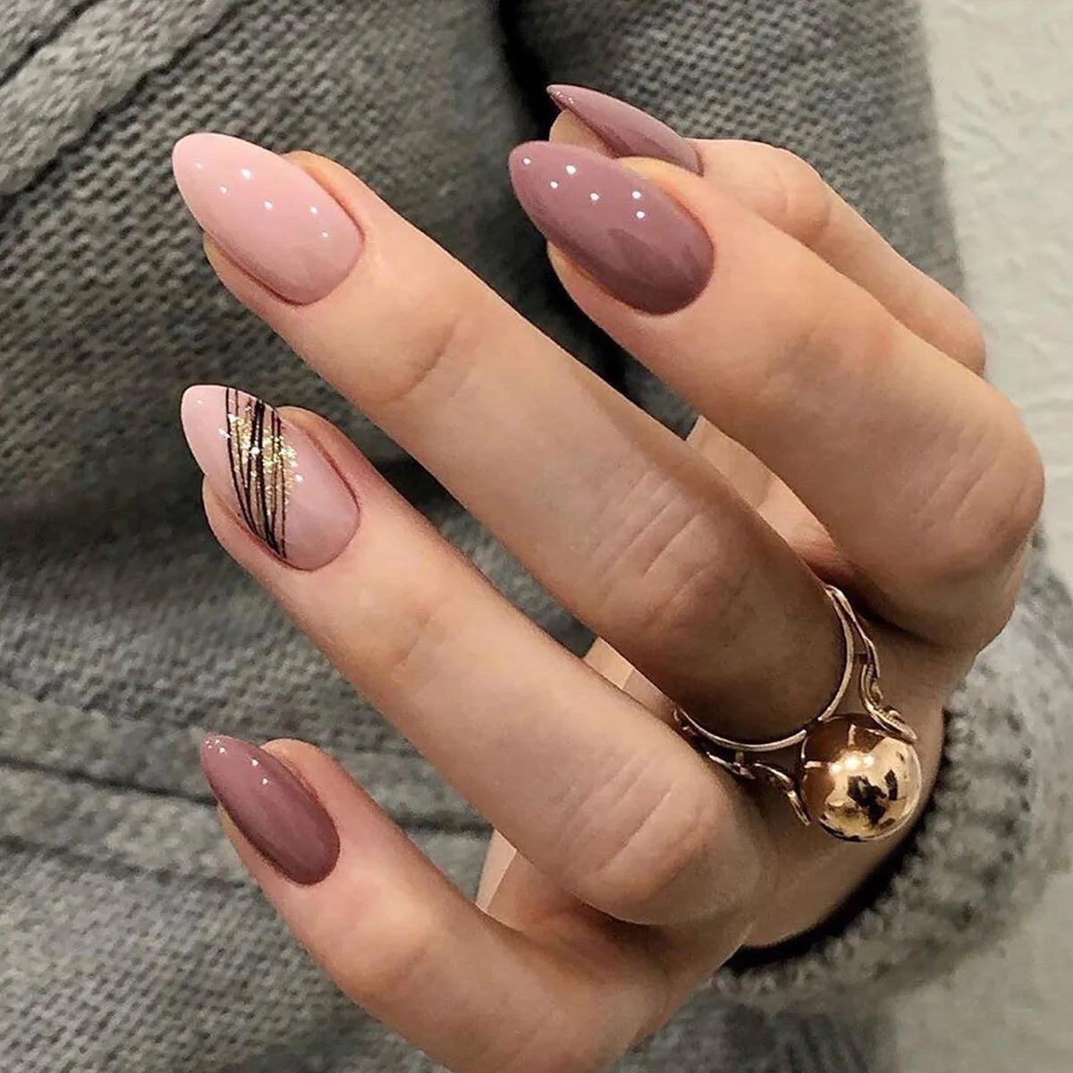 24Pcs/Box Almond Round False Nails Detachable Stiletto Fake Nails