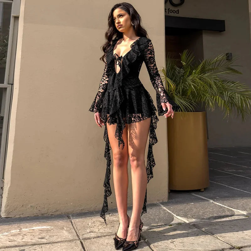 Sexy Deep V-neck Lace Dress