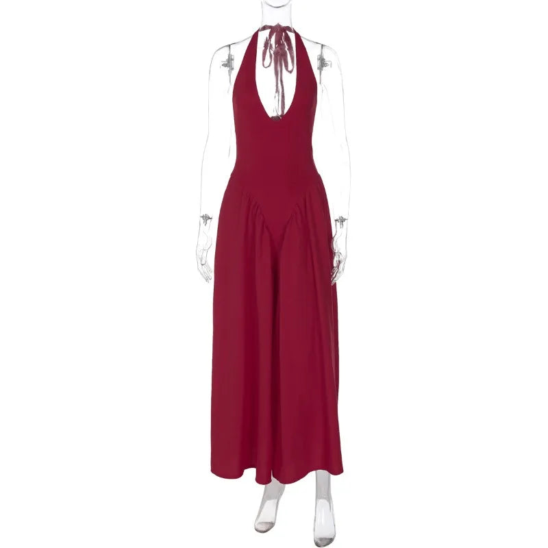Summer Backless Deep V Spliced Long Dress