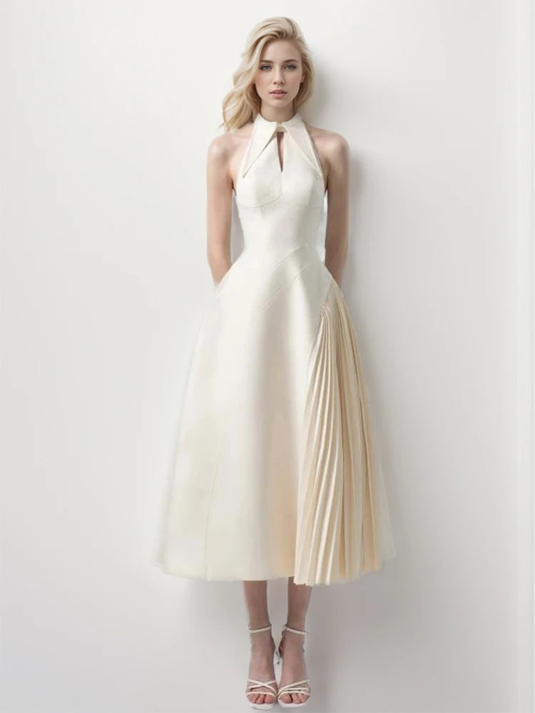 Solid Hollow Out A Line Dress