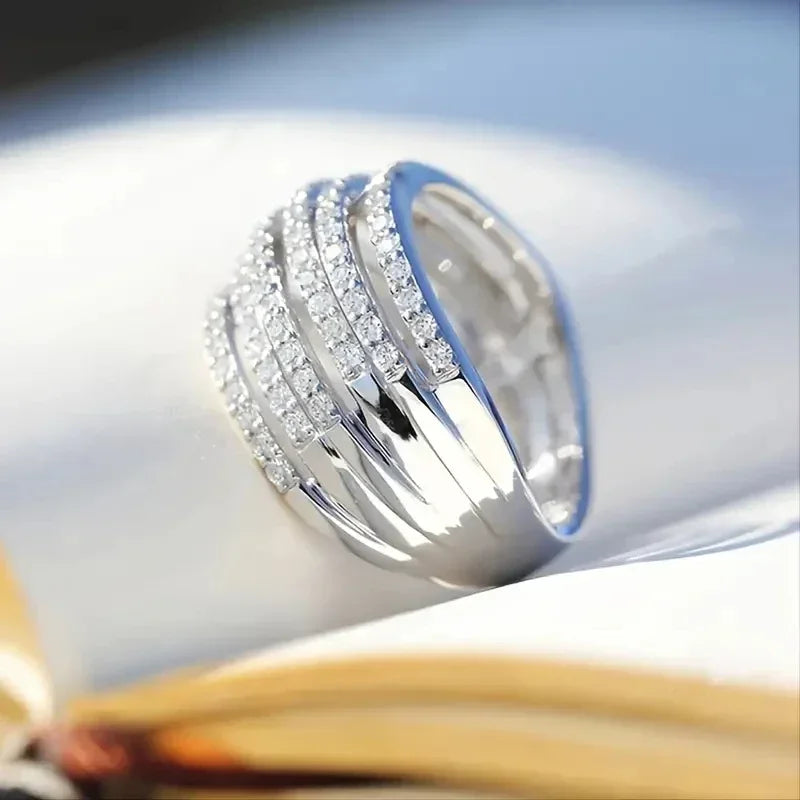 Simple Stylish Rings with Multi-layer Design Shiny Brilliant Cubic Zirconia