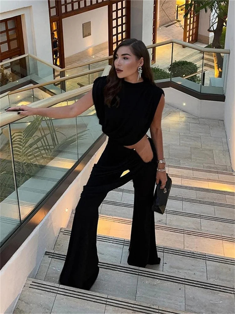 Sexy Crop Top Flared Pants Sets