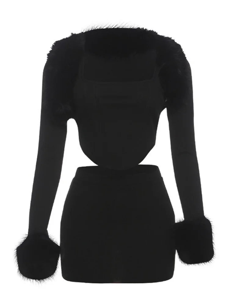 Fashionable Quilted Wool Collar Undergarment Strapless Sexy Figure Hugging Short Skirt
