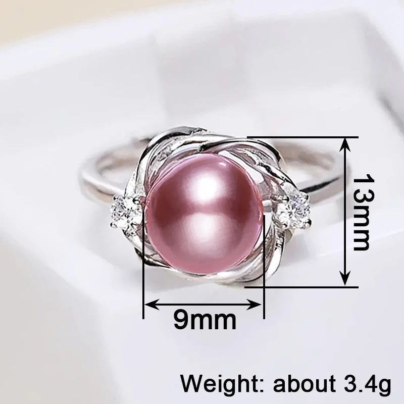 Aesthetic Pink Imitation Pearl Flower Setting Rings for Women