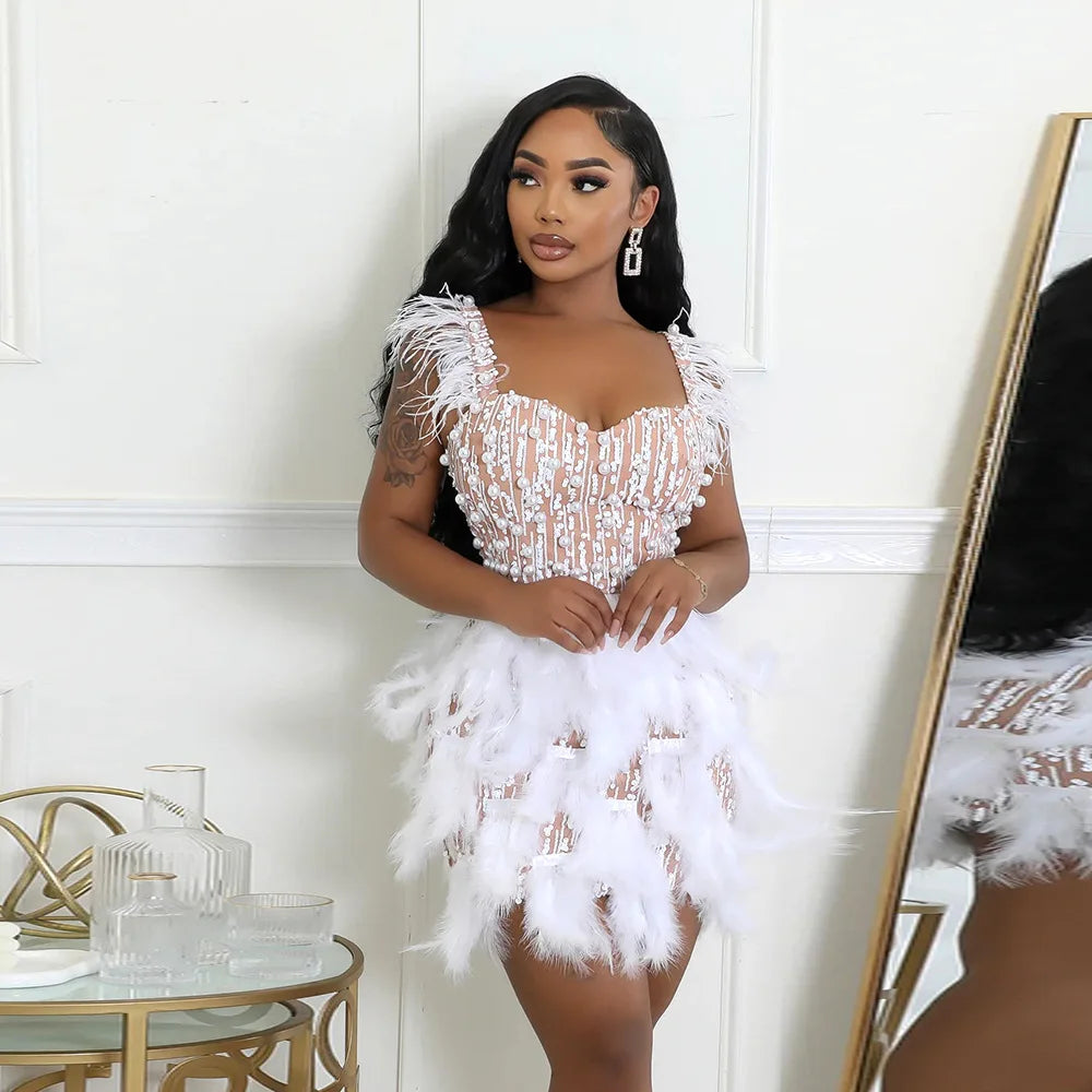 Sequin Feather Pearl Dress