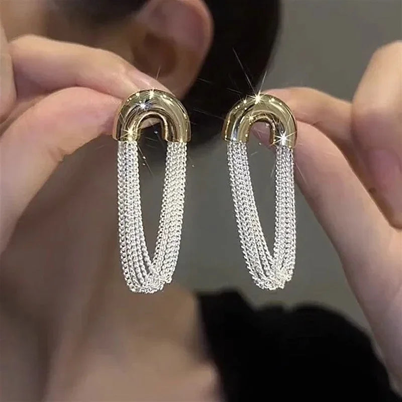 Square Blue Zircon Long Tassel Stud Earrings – Elegant Sparkle for Every Special Moment