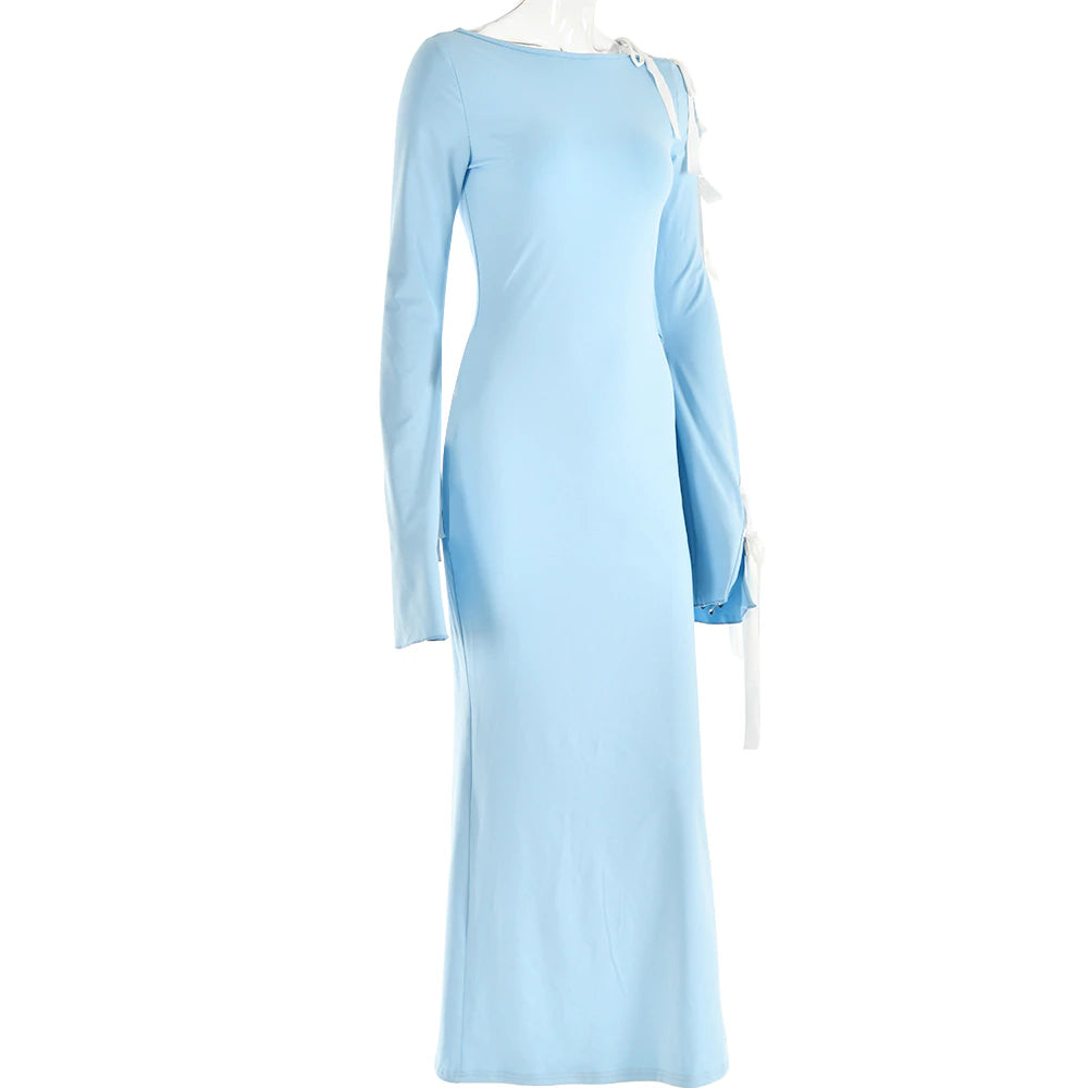 Elegant Bandage Hollow Out Long Sleeve Bodycon Maxi Dress