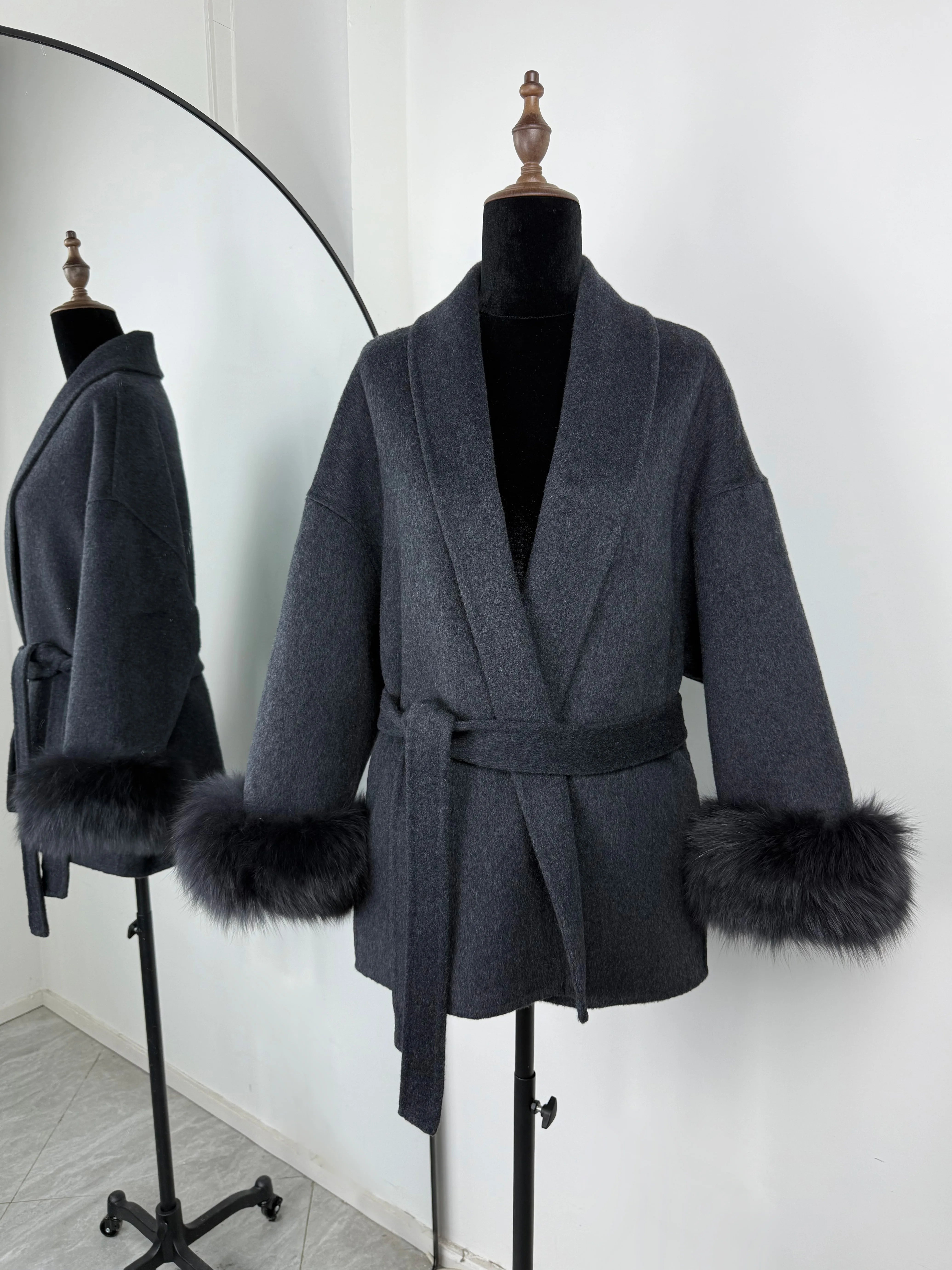 Fox Fur Short  Removable Elegant Double-sided Wool Overcoat