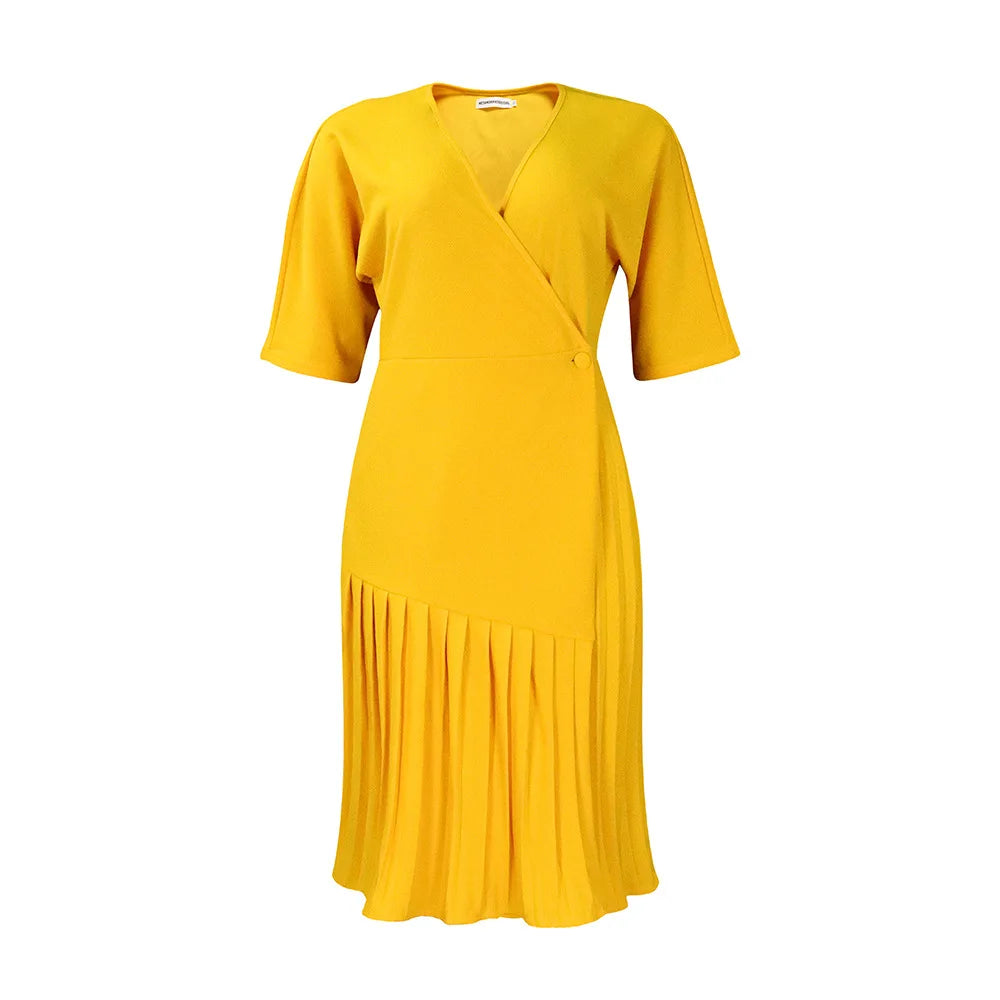 Plus Size V Neck Elegant Pleated Dress