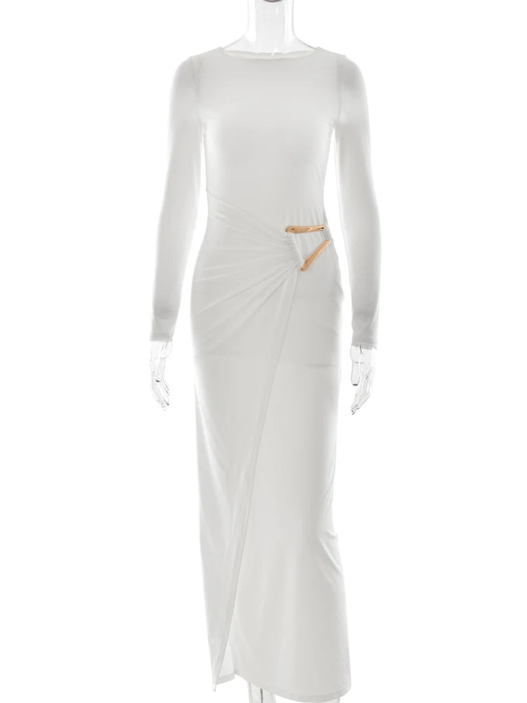Elegant Long-sleeved Round-neck Bodycon Long Dress