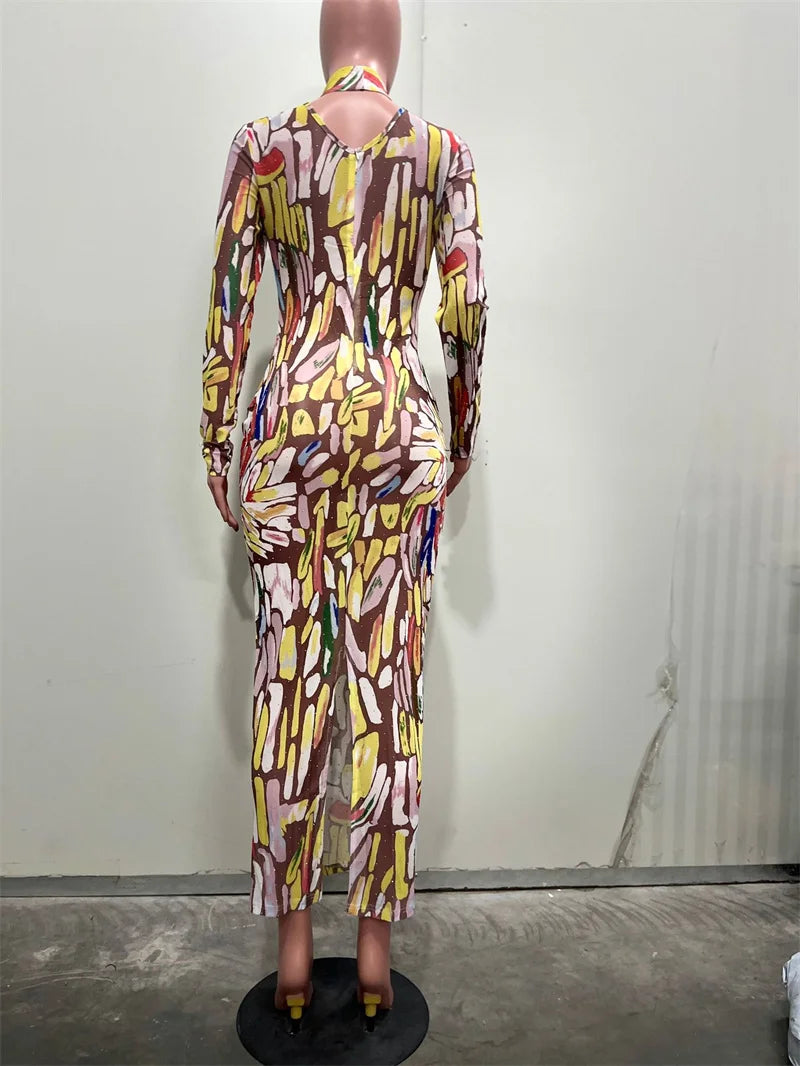 Colourful Tie Dye Print Bodycon Maxi Dress