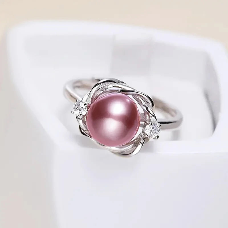 Aesthetic Pink Imitation Pearl Flower Setting Rings for Women