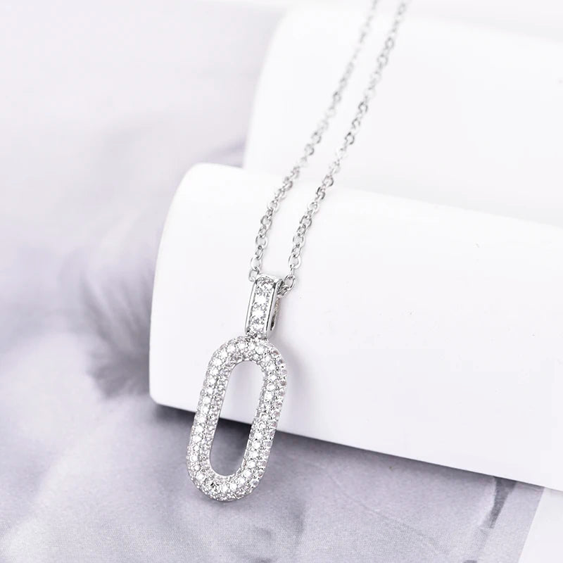 Oval Rectangle Hoop Zincon Pendant Necklace - Durable Stainless Steel