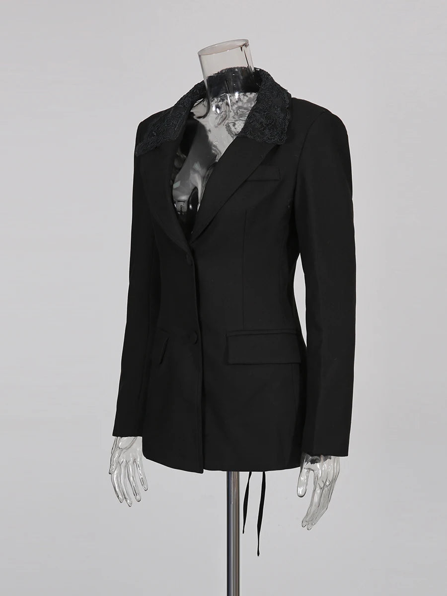 Solid Spliced Lace Sheer Sexy Jacket