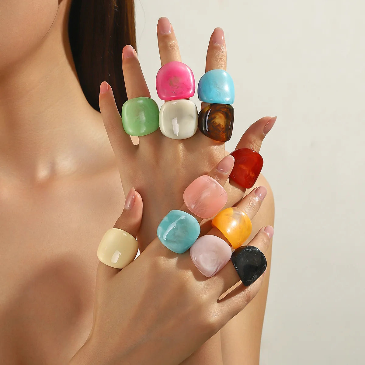 Dopamine Colorful Rings – Bold Geometric Resin Statement Jewelry for Women
