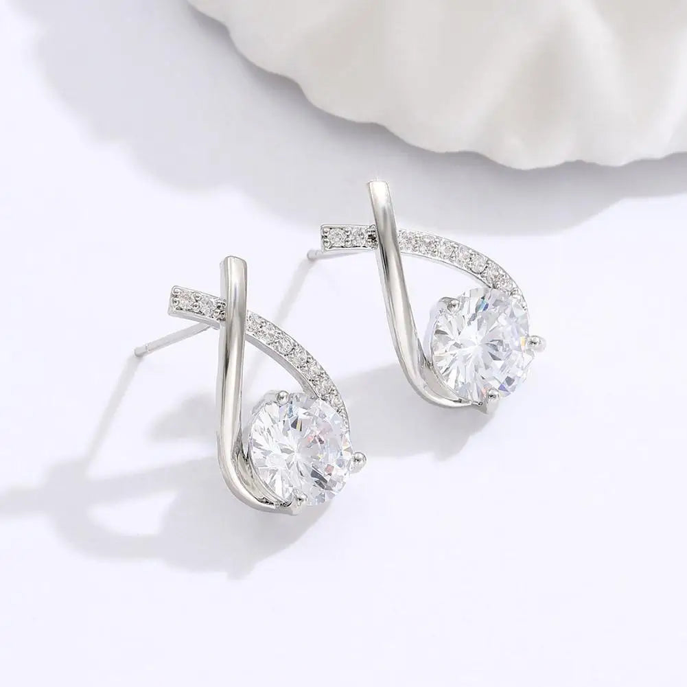 Korean Style Elegant Crystal Fashion Cross Stud Earrings