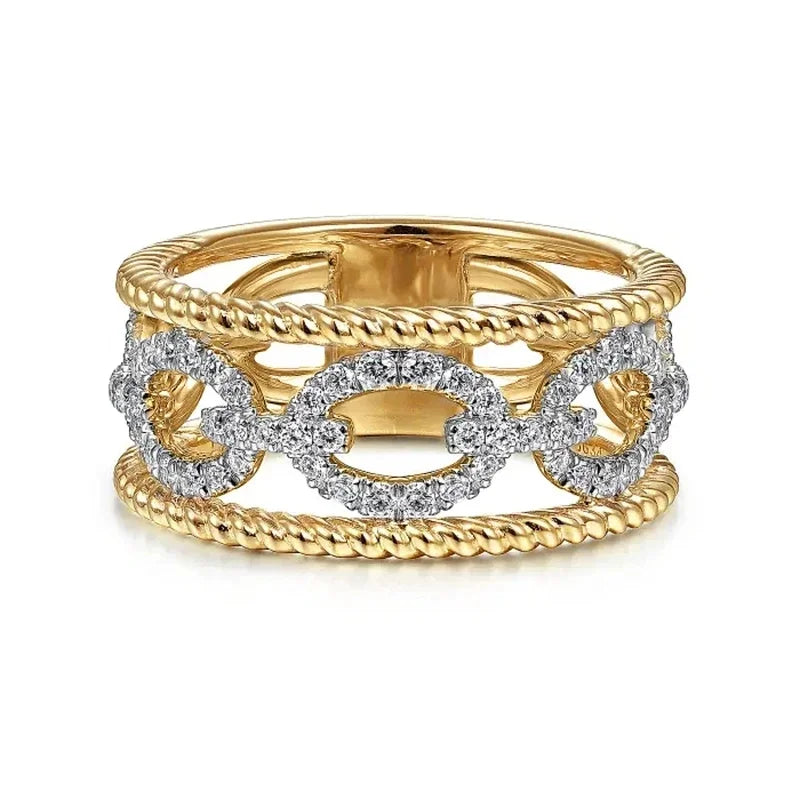 Luxurious Rings with Two-tone Design Gorgeous Hollow-out Finger