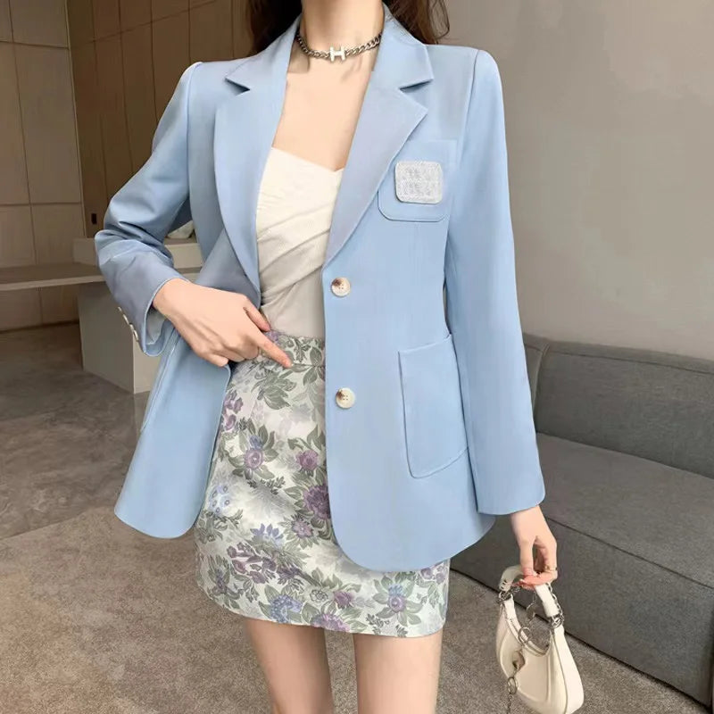 Spring Korean Style Wear Light Luxury and High End Fashion Drama Suit Coat Half Skirt Set