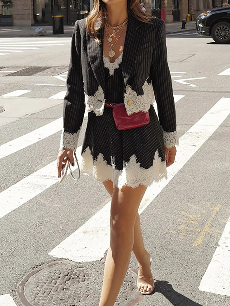 Sexy V Neck Mini Dress And Lapel Suit Jacket