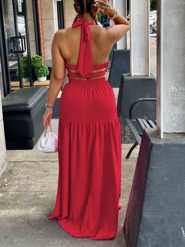 Women Sleeveless Halter Backless Maxi Dress