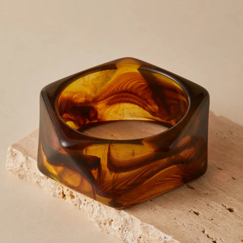 Exaggeration Wide Irregular Polygon Resin Bracelet - Durable Geometric Bangles