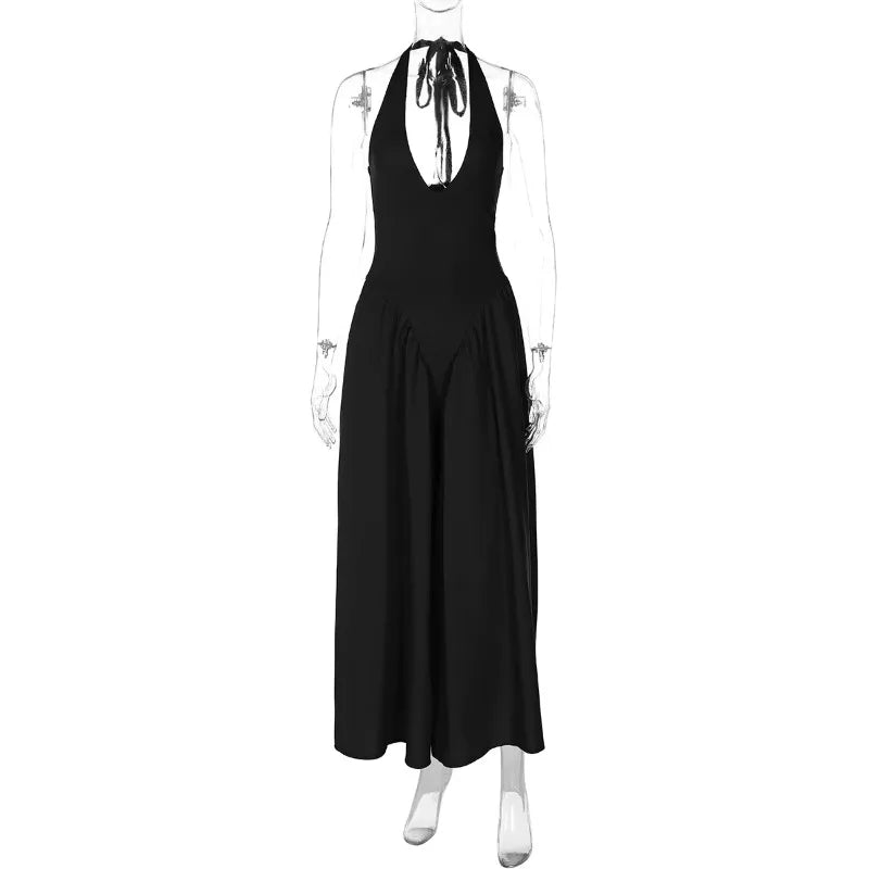 Summer Backless Deep V Spliced Long Dress