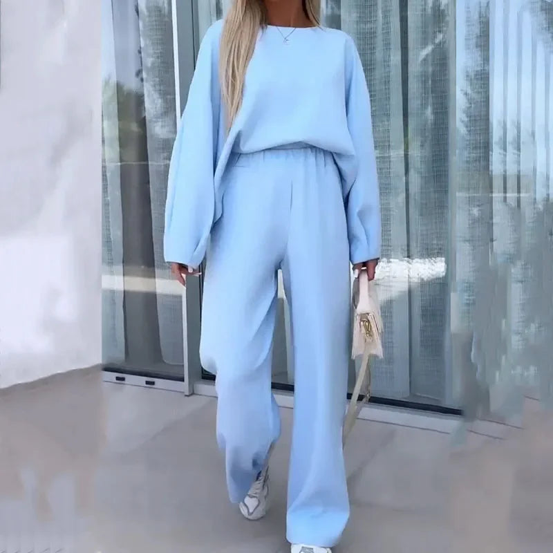 Fashion Round Neck Top & Long Pant Suits