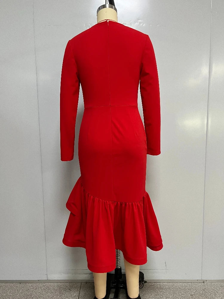 Long Sleeves Mermaid Ruffles Autumn Dress