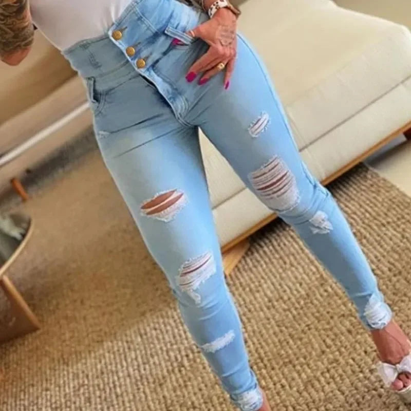 High Waist Casual Long Pant Sheath Denim Trousers