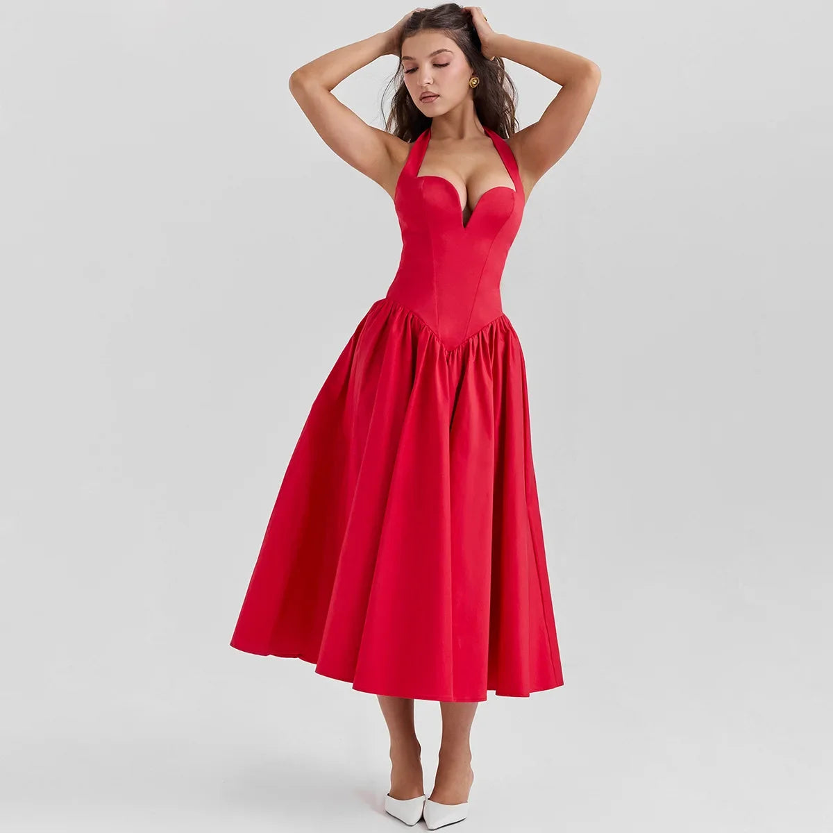 Summer Fit and Flare Halter Dress